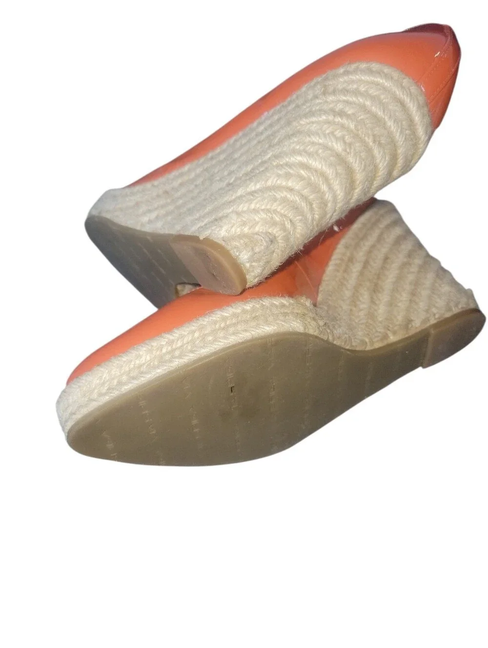 Via Spiga Vibrant  Orange Patent Leather Wedge Espadrille Woven Jute Sole 8